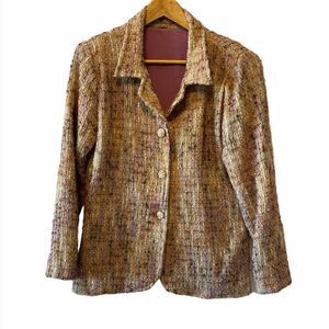 VINTAGE Tweed Cream Pastel Button Up Blazer Coat L